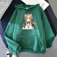 hot game gorou kawaii print hoodie genshin impact cute shiba inu teens students loose sweatshirt unisex harajuku casual pullover