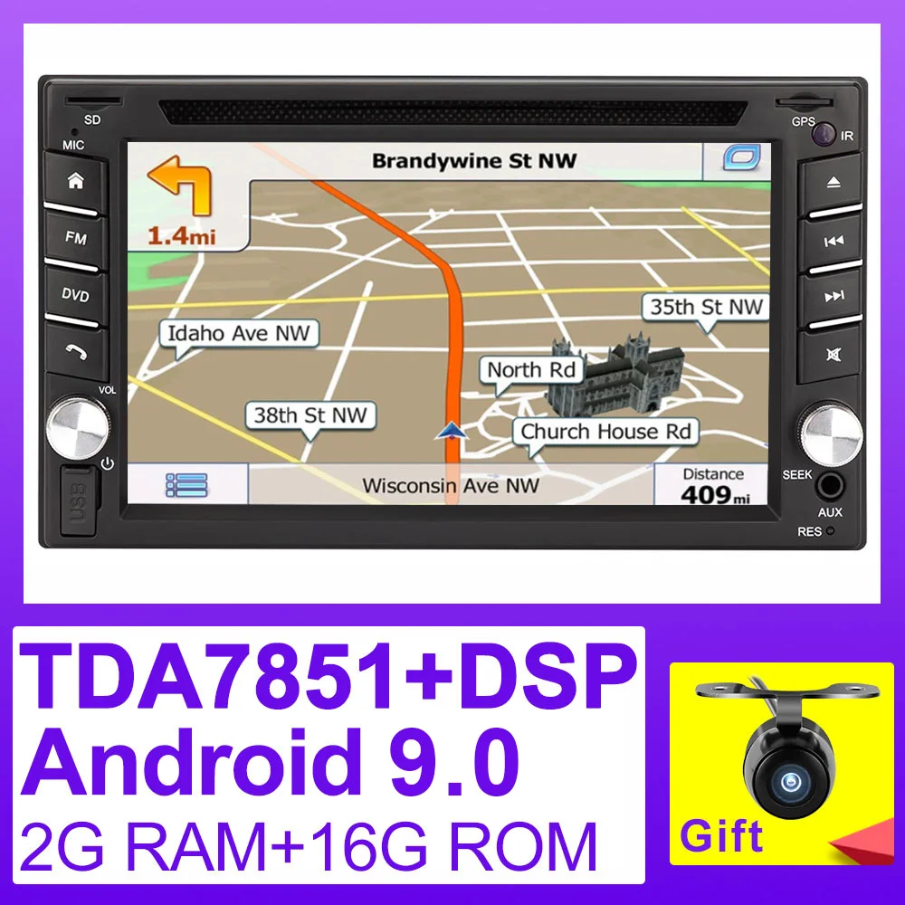Eunavi DSP TDA7851 2 Din Универсальный Android 9,0 автомобильный мультимедийный dvd Радио стерео аудио плеер 2din планшетный ПК gps навигация wifi
