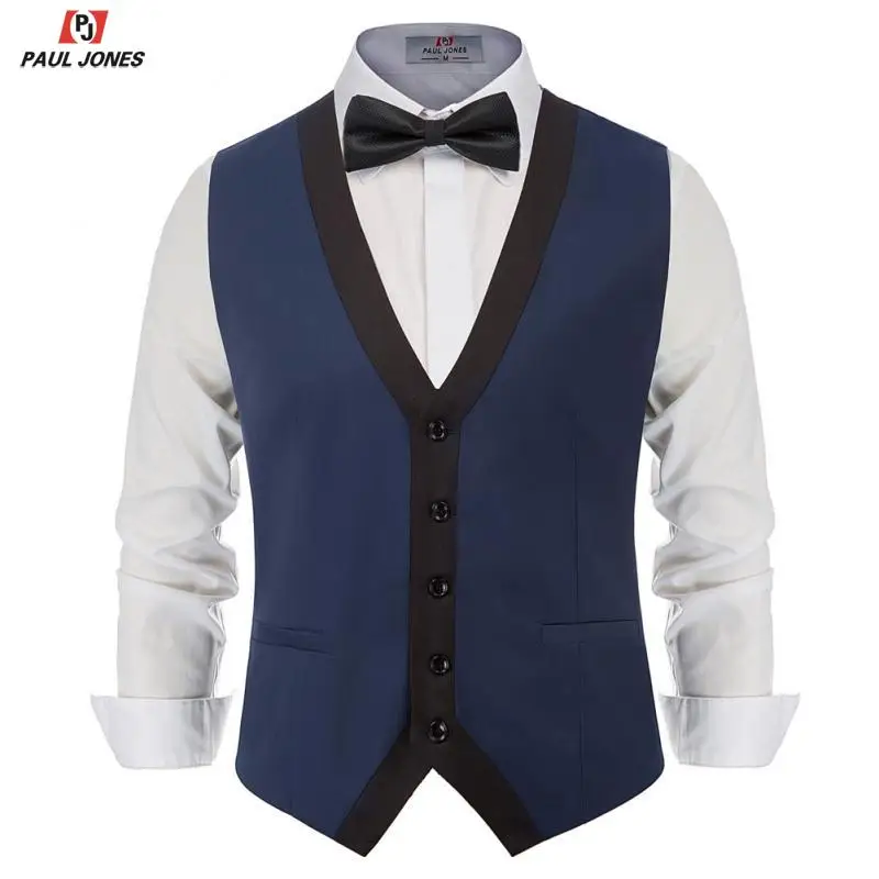 Мужской контрастный жилет PAUL JONES приталенный деловой с v-образным вырезом и