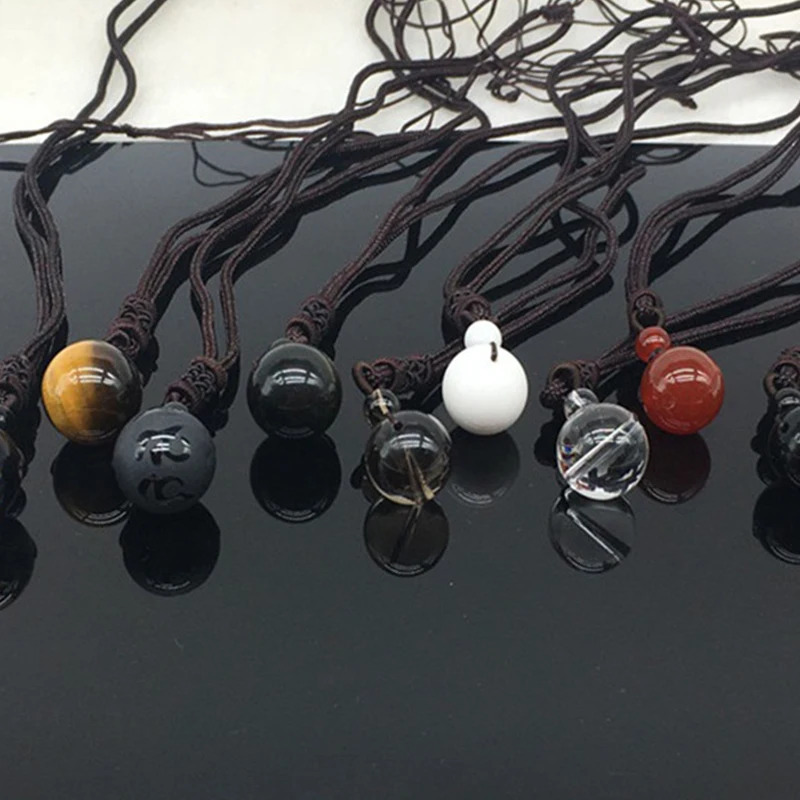 Черное обсидиановое Радужное ожерелье из бусин с шариком натурального камня