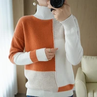 womens high neck color matching 100 pure wool pullover new cashmere sweater fashion plus size warm knitted bottoming shir 0321