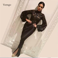 verngo mermaid evening dresses long sleeves vintage formal dress black lace appliques prom dress party gowns robe de soiree