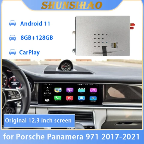 Автомобильный мультимедийный видеоинтерфейс ShunSihao, Android блок декодирования, для 12,3 дюймов, Porsche Panamera 971, 2017-2021, GPS, carplay 128G