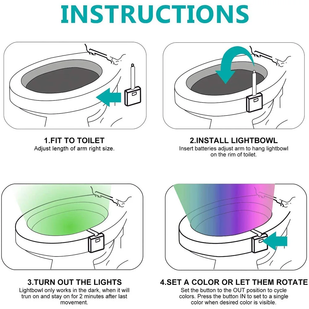 

Human Motion Sensor Automatic Toilet Seat LED Night Lights Lamp Waterproof Bowl Bathroom Light 8 Color Lamp