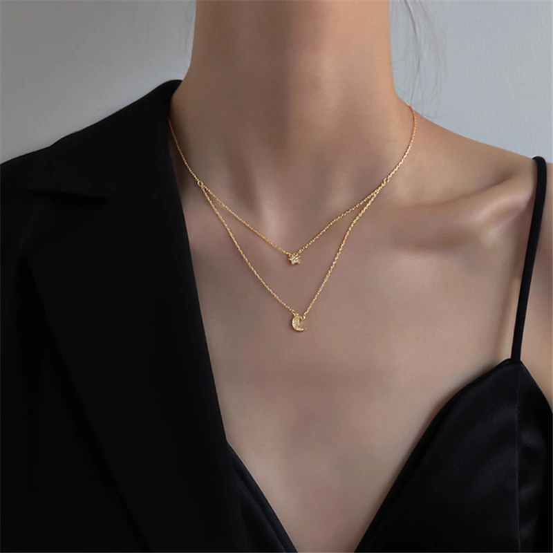 

Star Necklace 925 Silver Jewelry Minimalism Moon Pendant Chocker Kolye Vintage Collier Bijoux Femme Women Fashion Necklace