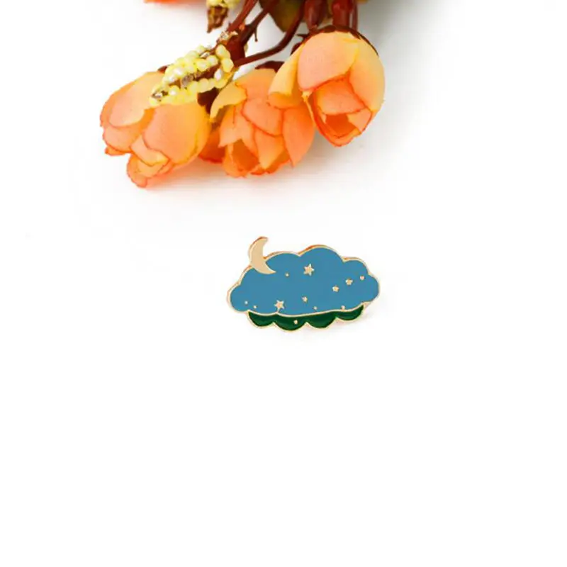 Новый мультяшный значок ночного неба луна звезды облака булавка на кнопке сумка