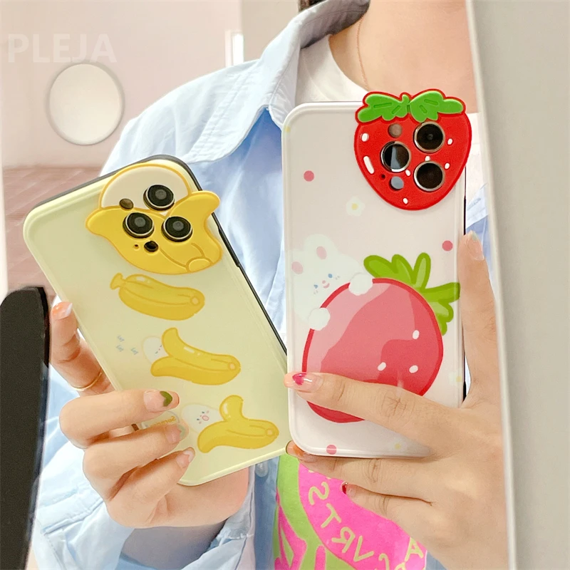 

Cute Fruit Strawberry Banana Protection Case for IPhone 12 11 Pro Max 7 8 Plus X XR XS Max SE 2020 Funny Silicone Phone Cover