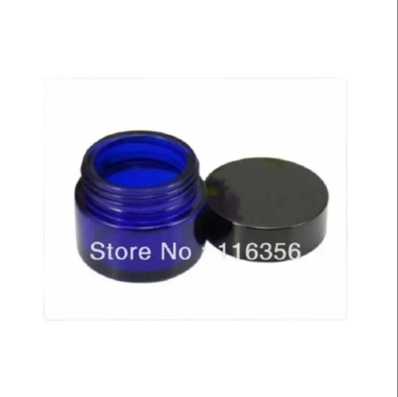 30G  blue glass cream jar with black lid , cosmetic jar