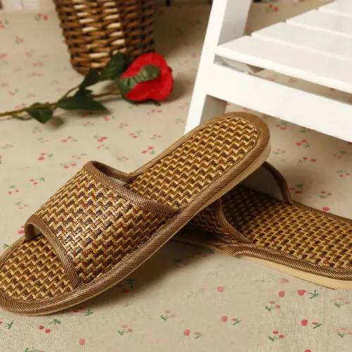 Удобная бамбуковая обувь ручной работы тапочки для мужчин и женщин соломенные