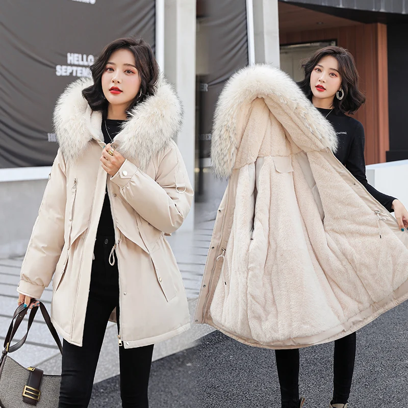 

Beardon Winter Women Cotton Thicken Warm Parkas Jacket Casual Mid-length Fur Lining Hooded Coat