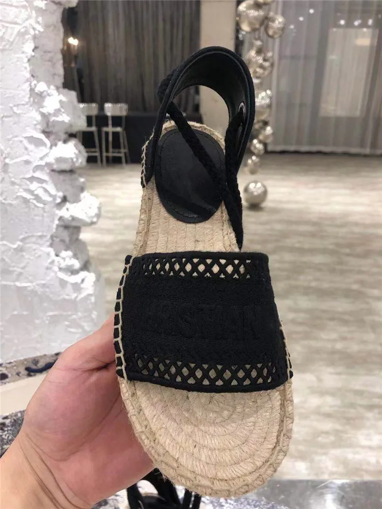 

Luxury Designer Fisherman's Shoes Women's Shoes Trend Classic Cloth Embroidery Straw Woven Flat Casual Sandals