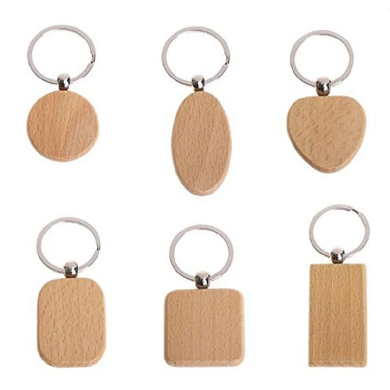 

100 Blank Wooden Wooden Keychain Diy Wooden Keychain Key Tag Anti-Lost Wood Accessories Gift (Mixed Packaging)