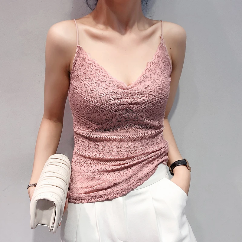 Женский сексуальный однотонный кружевной жилет на бретельках с v образным