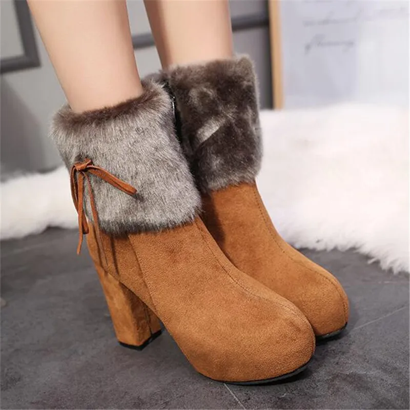 

New Autumn Winter Fur Ankle Boots For Women Platform High Heels Shoes Woman Zipper Booties Casual Faux Suede Footwear Size 34-40