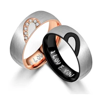romantic heart couple rings 6mm rose goldblack color stainless steel engagement wedding rings for women men promise jewelry