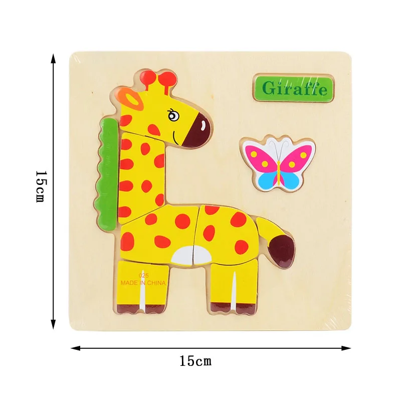 3D деревянные пазлы игрушки для детей Мультяшные с животными детские развивающие