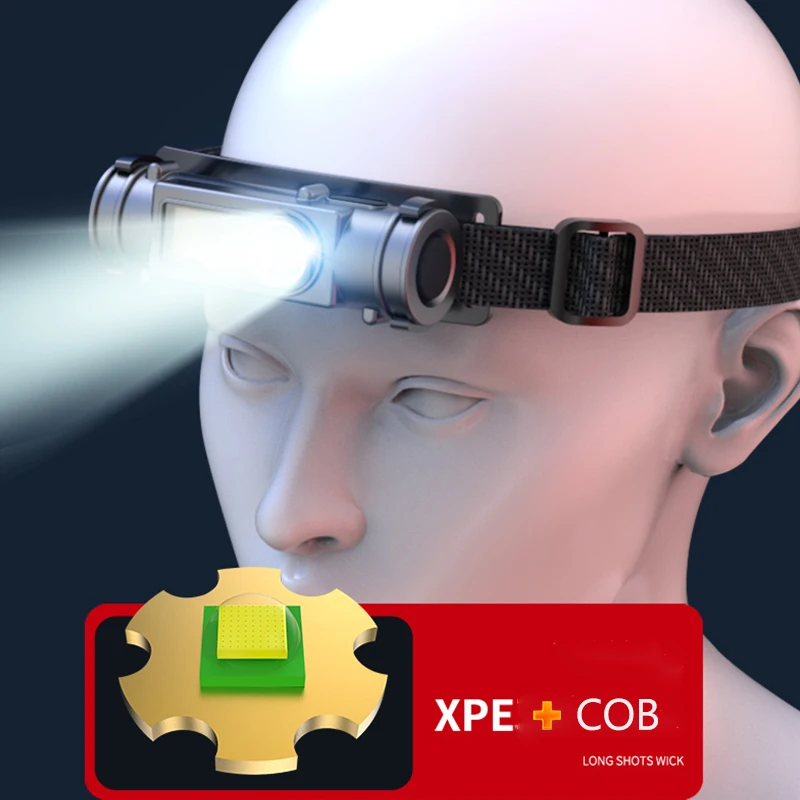 

Фонарь налобный XPE + COB с USB-зарядкой и встроенным аккумулятором