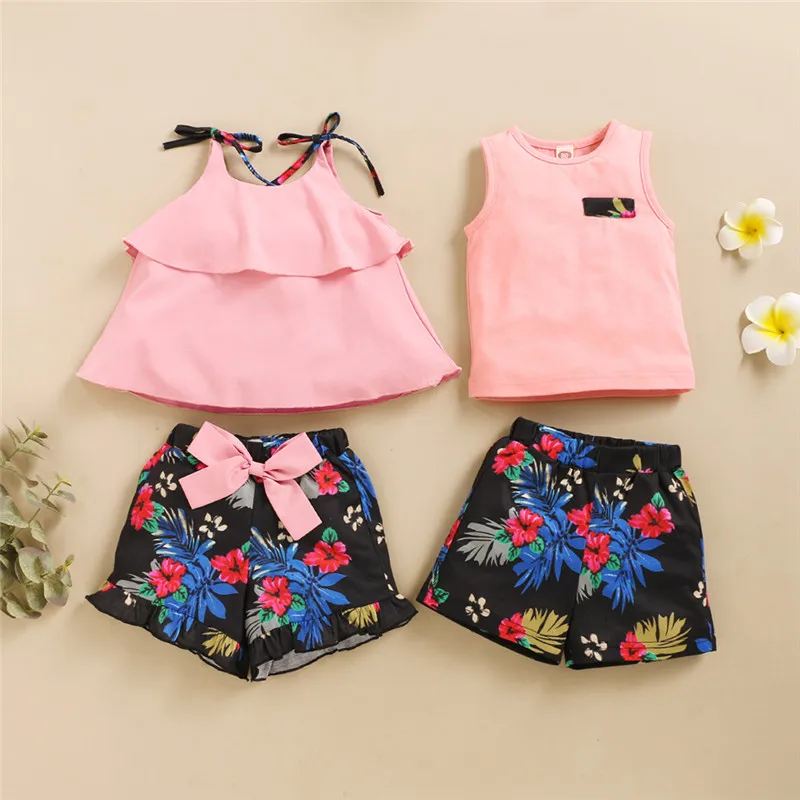 

Newly Summer Infant Baby Girl Clothes Newborn Cotton Sleeveless Vest Tops+Floral Print Shorts Outfits Little Girls Dropship