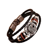 western style popular accessories domineering eagle head mens bracelet multi layer braided weave leather bangles charm jewelry