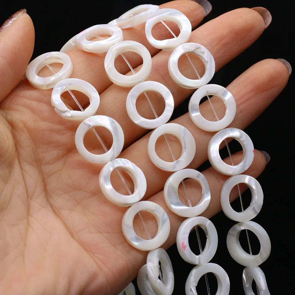 

15mm Natural Stone Mother-of-pearl Beads Round Hollow Shell Bead for Jewelry Making Diy Necklace Bracelet Accessories