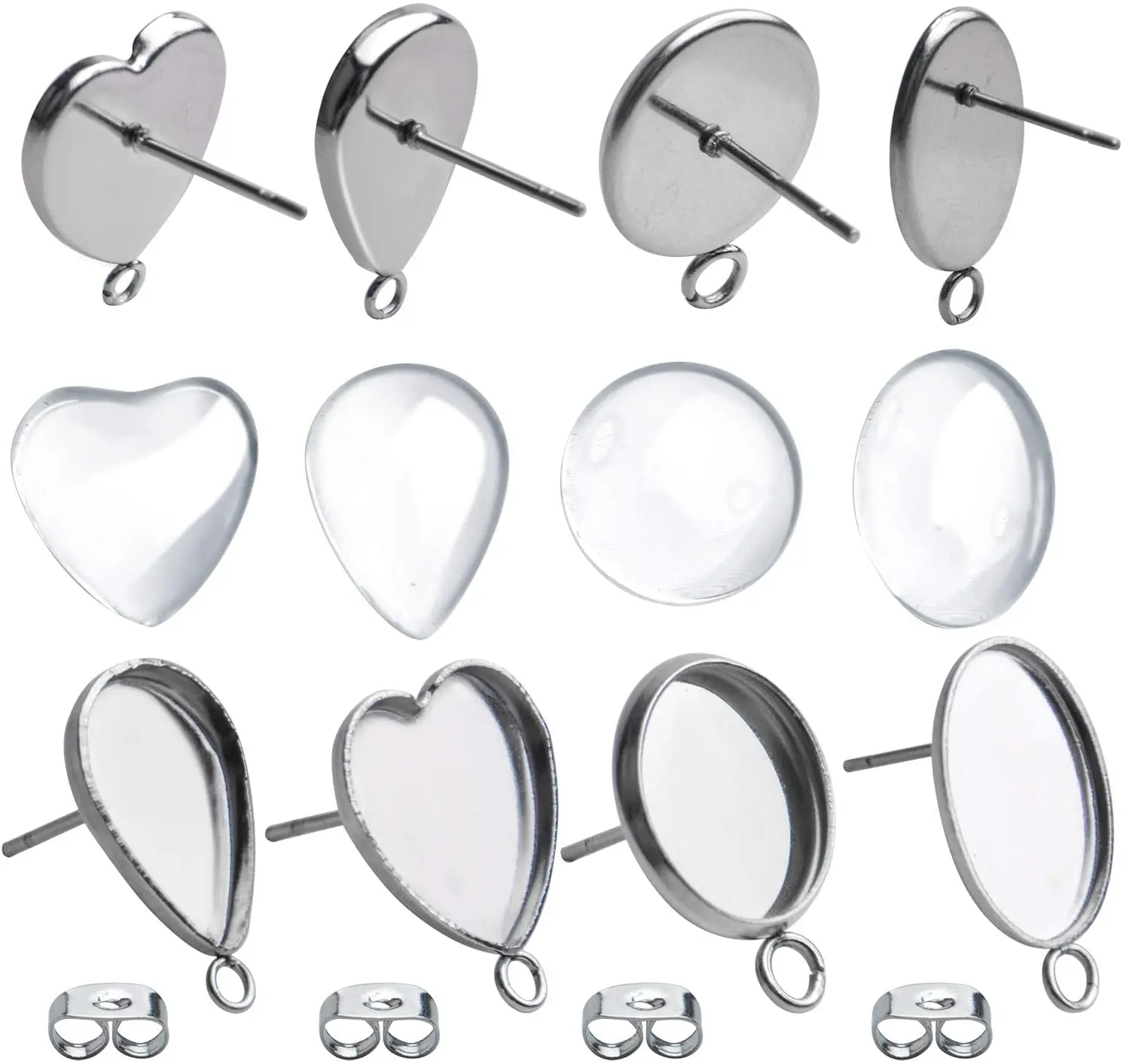 

40pcs Earring Studs Blanks Stainless Steel Earring Bezel Trays Cabochon Settings and 40pcs Cabochons and Earring Backs