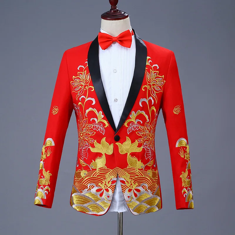 

Performance suit men's 2021 new Chinese embroidery bridegroom's toast Xiuhe dress stage master of ceremonies suit