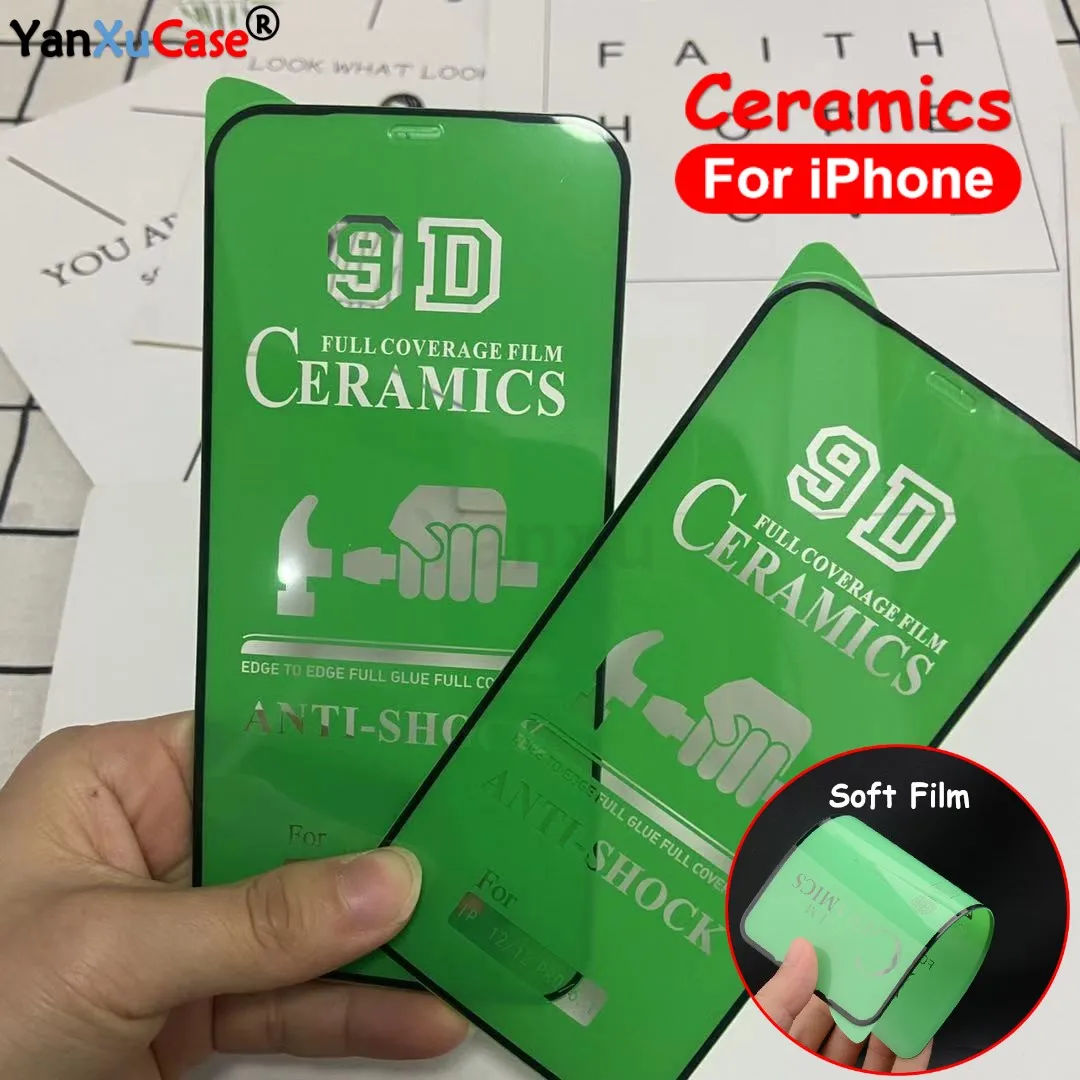 

Мягкая Керамическая пленка с полным клеем 9D для iPhone 13 12 Mini 11 Pro XR XS Max X 8 7 6S Plus SE2, Противоударная защита экрана, 100 шт.