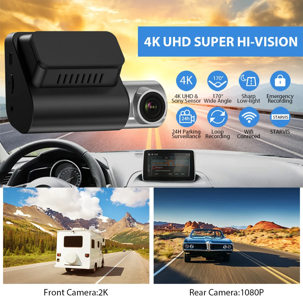

Новый V50 видео Регистраторы Dash Cam 4K G Сенсор Wi-Fi Dash Камера Двойной объектив DashCam Видеорегистраторы для автомобилей 24 часа в сутки парковка Скр...