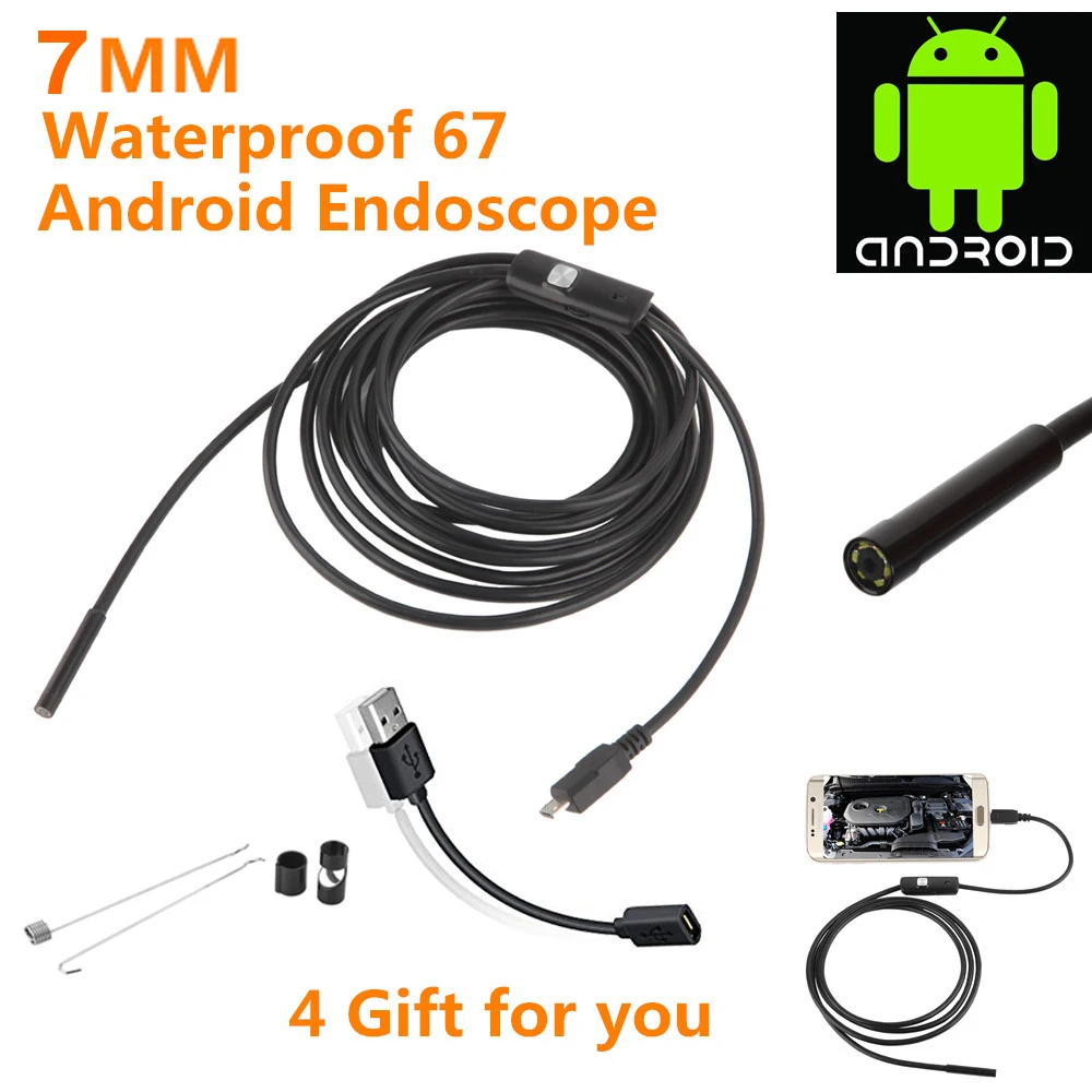 7.0mm lens 5 мм 2 м Android эндоскоп камера IP67 Водонепроницаемый поддержка OTG и UVC Смартфон HD змея мини Usb эндоскоп для автомобиля/PCB/обнаружения ушей - Цвет: 7.0mm lens