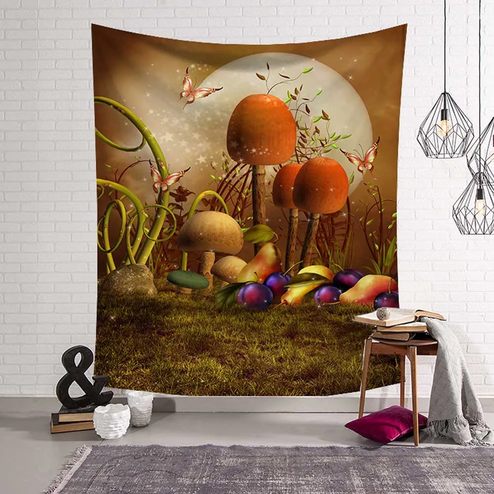 Fairy Tale World Forest Tapestry Wall Hanging Aesthetic Mushroom Cute Home Background Cloth Yoga Mat Bedroom Mural Decoration | Дом и сад