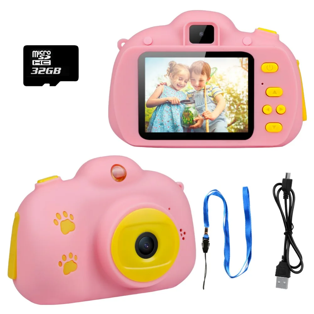 Детская камера, игрушки для детей, цифровая камера 18 МП HD с картой 32G, экран 2,4 дюйма, двойная Селфи, видео игра, видеокамера, игрушки для детей