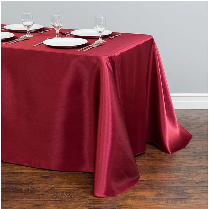 

White satin tablecloth rectangular wedding party decoration tablecloth multi-color optional family event party table decoration