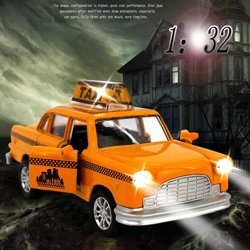 Музыкальные и мигающие 1:32 Сплав тяните назад такси автомобиль игрушечные модели