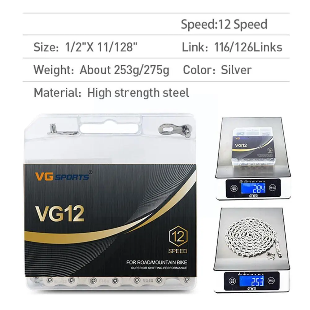 

Bicycle Chain 12-speed Bicycle Chain Mountain Road Chain Colorful Titanium-plated Gold Weight Equipments Non-hollow Light B F4S8