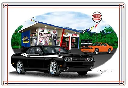 

Dodge Challenger Black Garage Art Metal Sign by Rudy Edwards 12x16
