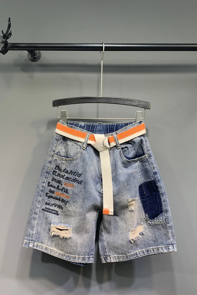 

Denim Shorts Jeans Wide-Leg High-Waist Hot-Pants Women's Loose Hole DM001