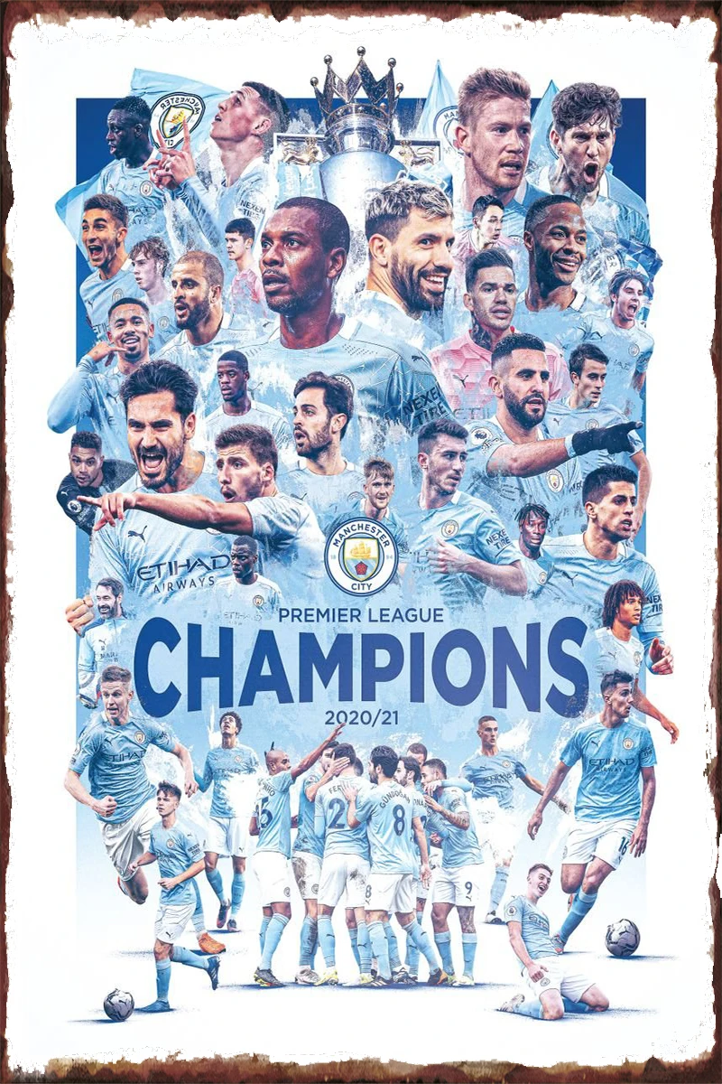 

Настенный декор PL Champion ManCity, декор для комнаты, Ретро винтажный металлический знак, жестяные таблички для кафе, паба, дома, клуба, мужская пещ...