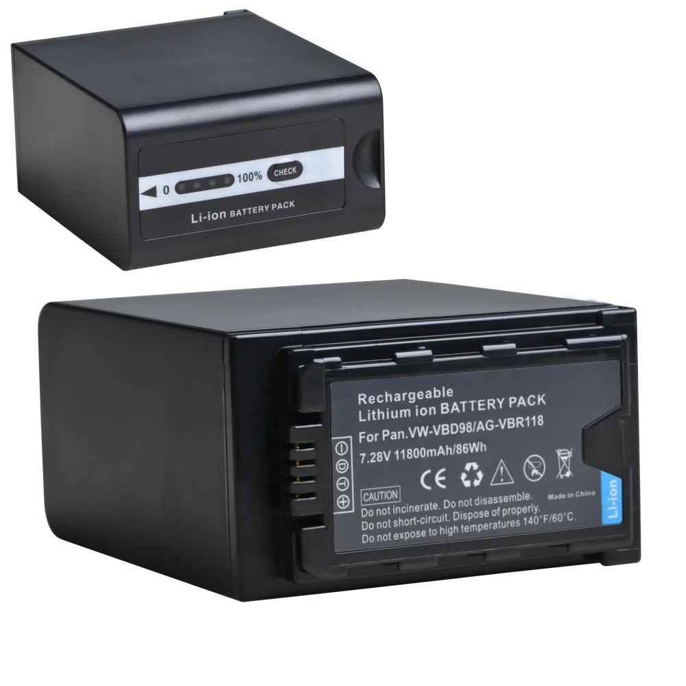 Upgraded VW-VBD98/AG-VBR118 Battery / Charger for Panasonic 
