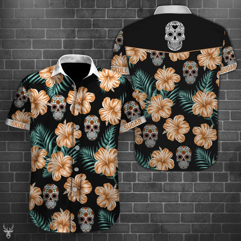 

2021 Hot Sale Men Clothing Usa Size Oversized Button Shirt Anime Printing Hawaii Short Sleeve Man'shirt