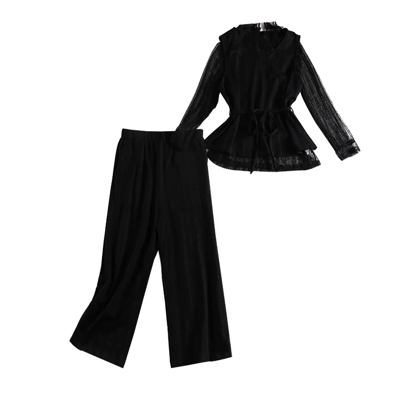 Женский облегающий прямой брючный костюм осенний комплект из двух