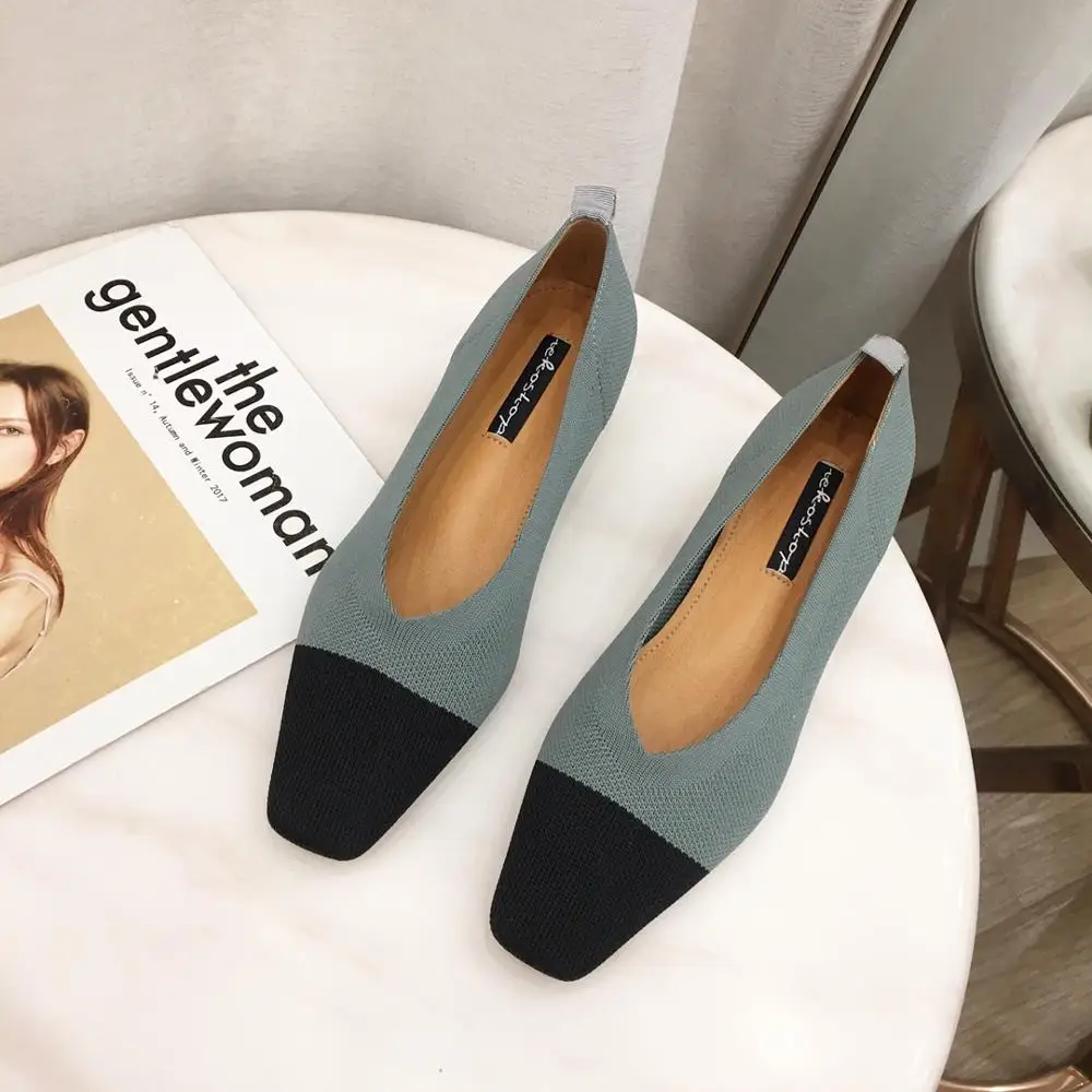 Новые женские туфли-лодочки sapato feminino; Дышащие Трикотажные Мокасины с острым носком и квадратным носком; Разноцветные лоферы; женская обувь с гибкой подошвой на каблуке