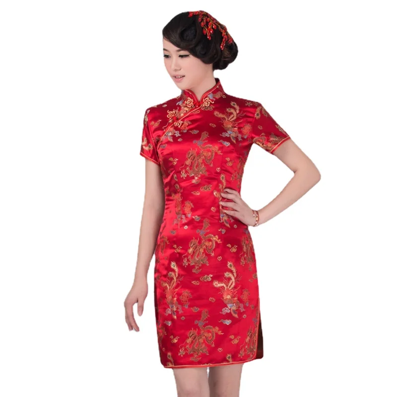 Женское традиционное китайское платье пикантное винтажное короткое Ципао с