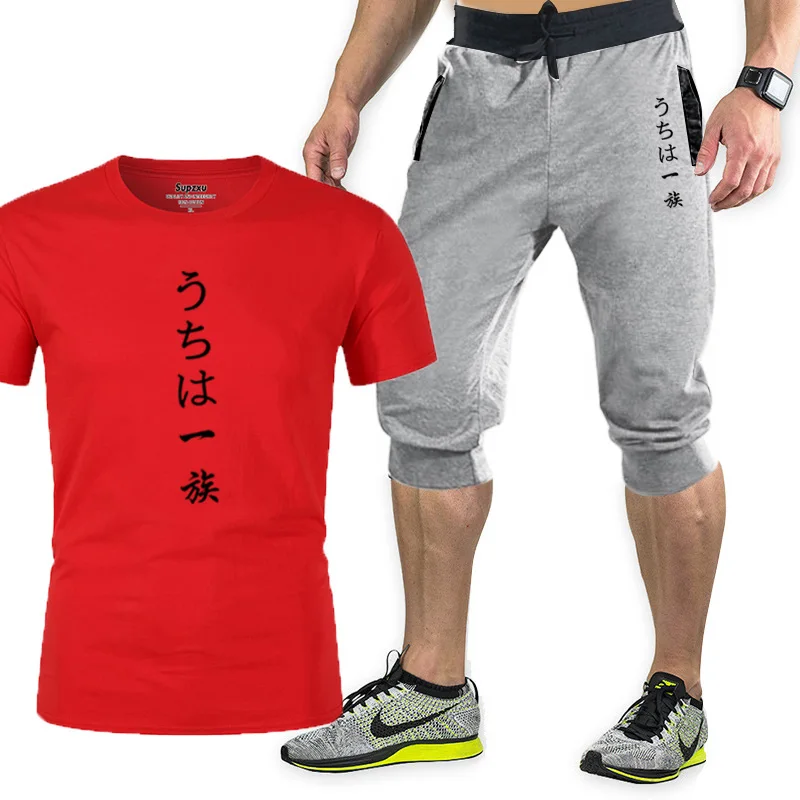 

New brand men's T-shirt summer cotton short-sleeved T-shirt sweatpants shirt brand clothing 2-piece set...
