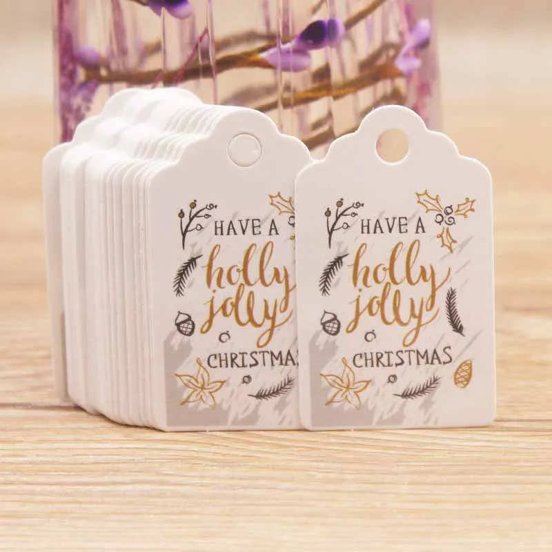 100pcs 5*3cm Merry Christmas Tags Kraft Paper Card Gift Label Tag DIY Hang Wrapping Decor | Дом и сад