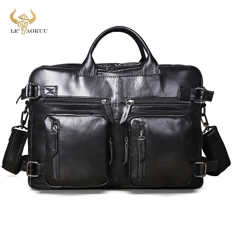 

Плотный винтажный деловой портфель из натуральной кожи, сумка-мессенджер, Мужской дизайнерский дорожный портфель для ноутбука и документо...
