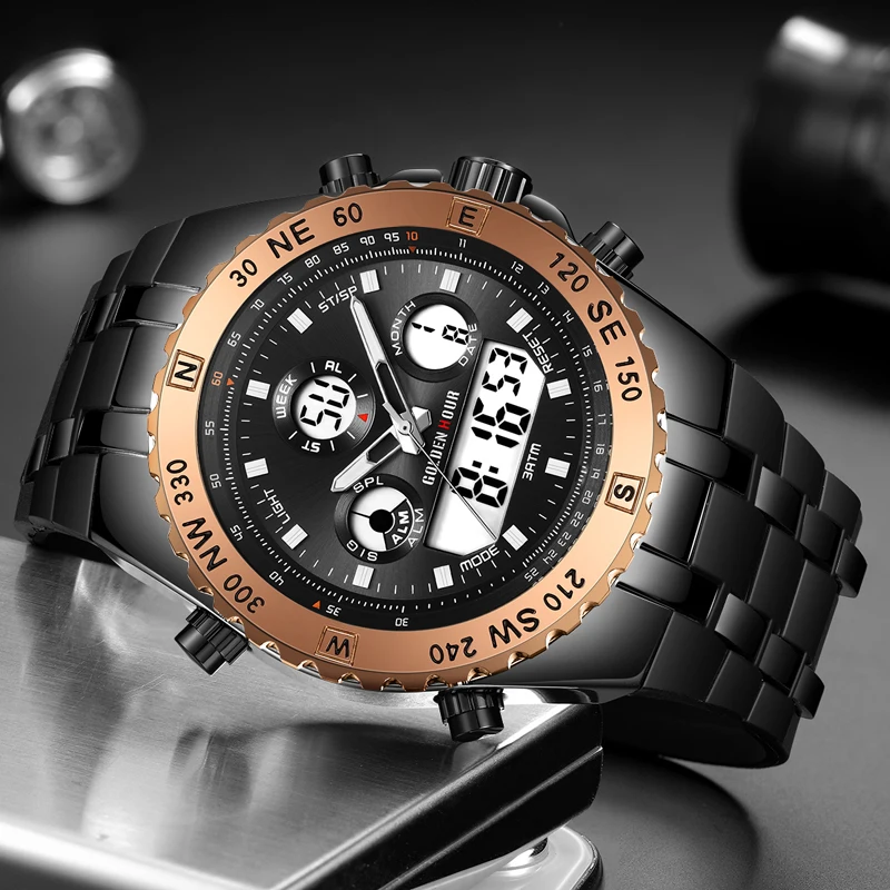 2019 новые мужские часы Reloj GOLDENHOUR спортивные и цифровые для отдыха