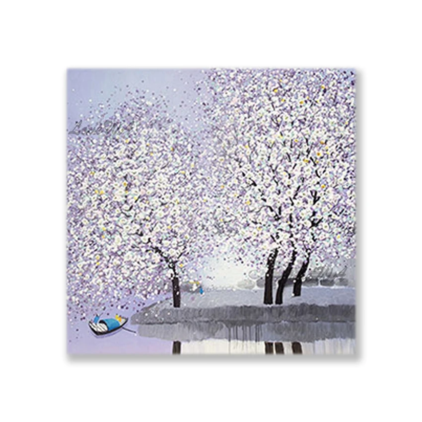 

Весенняя уличная пейзажная палитра ножей с очень текстурированными цветами деревьями масляная живопись без рамки холст стены декоративно...