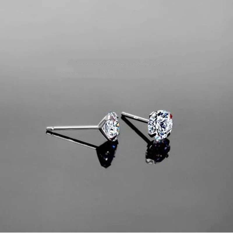 

POPACC 925 Sterling Silver Simple 3mm 4mm 5mm 6mm Four Claws Zircon Stud Earrings For Women Men Gift Oorbellen