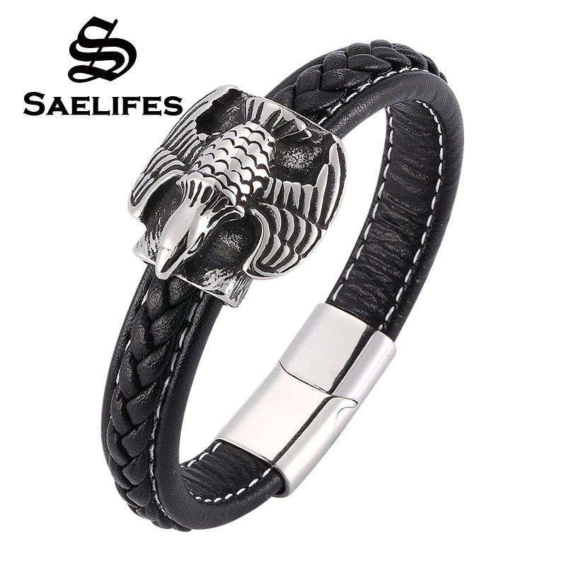 Браслет с фигуркой Орла для мужчин ювелирные изделия черные кожаные браслеты