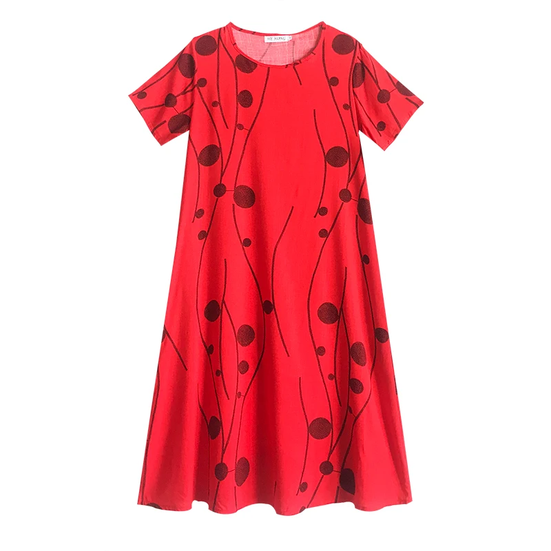 

2020 Summer New Artistic Large Size Cotton and Linen Short Sleeve Dress Fashionable Temperament Slimming Loose Youthful-Looking